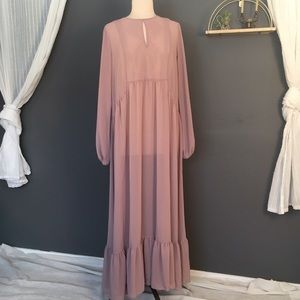 F21 Romantic Sheer Mauve Dusty Rose Maxi Dress
